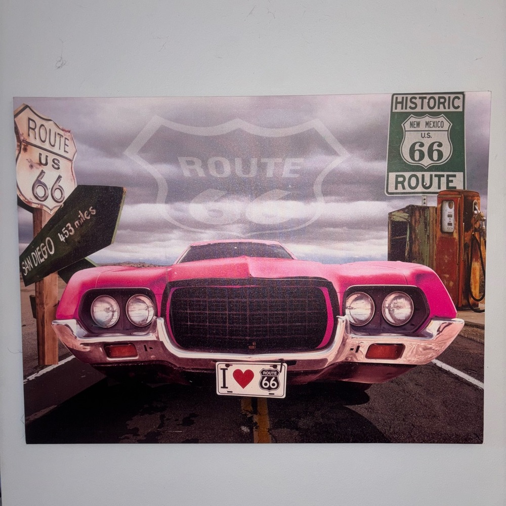 Pink Route 66 Car Canvas Art historic New Mexico USA travel girly vehicle decor